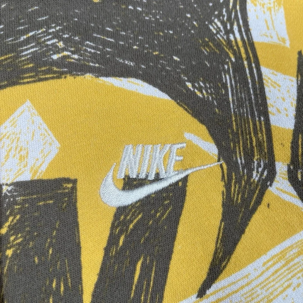Nike Futura Club All Over Print Hoodie Men's M Yellow Gray Pullover Sweatshirt
